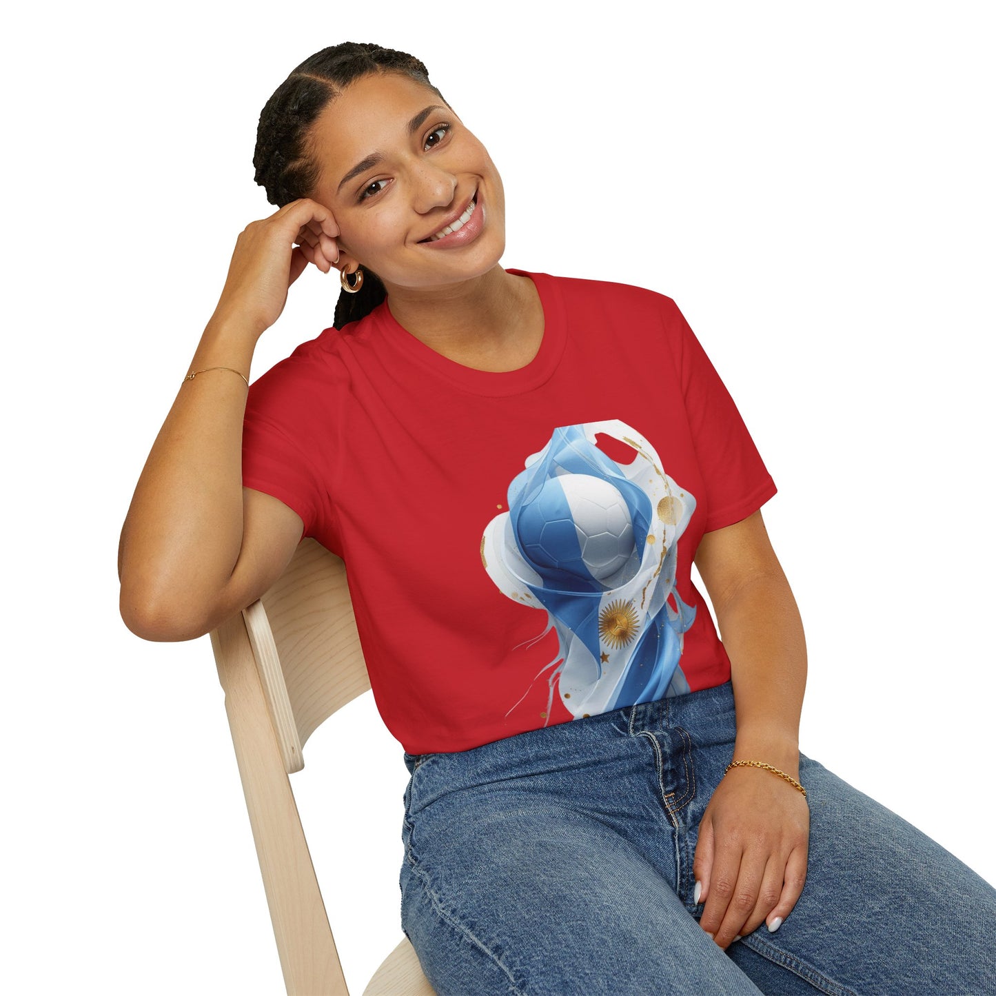 Dynamic Argentina Soccer Match Day T-Shirt — Modern Fluid Art Graphic Tee