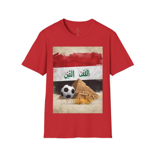 Iraq Flag Soccer T-Shirt — Arabic 'Allah Al-Watan' Vintage Pyramids Design Tee