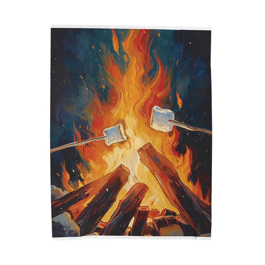 Bonfire Marshmallow Plush Blanket — Cozy Velveteen Throw for Camping Nights & Outdoor Gatherings