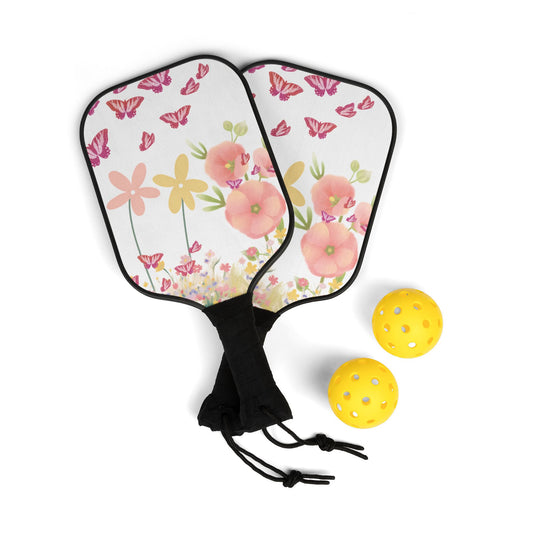 Floral Butterfly Pickleball Paddles Set — Lightweight Beginner Kit with Balls