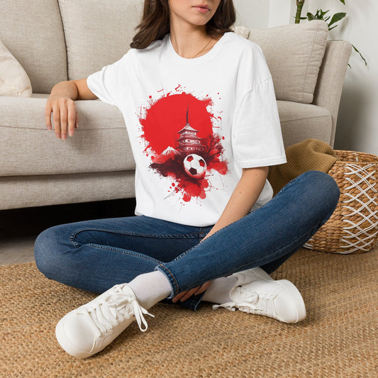 Japan Football T-Shirt with Rising Sun Splatter and Pagoda Design Tee