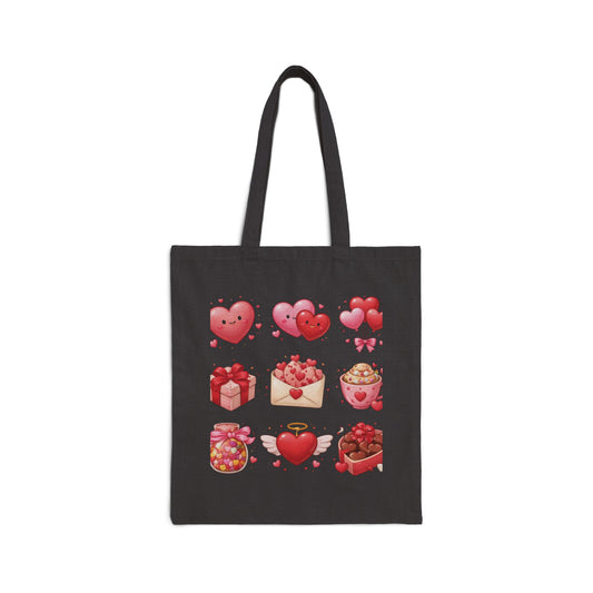 Valentine Hearts Tote Bag — Cute Heart Gift Icons Cotton Canvas Tote