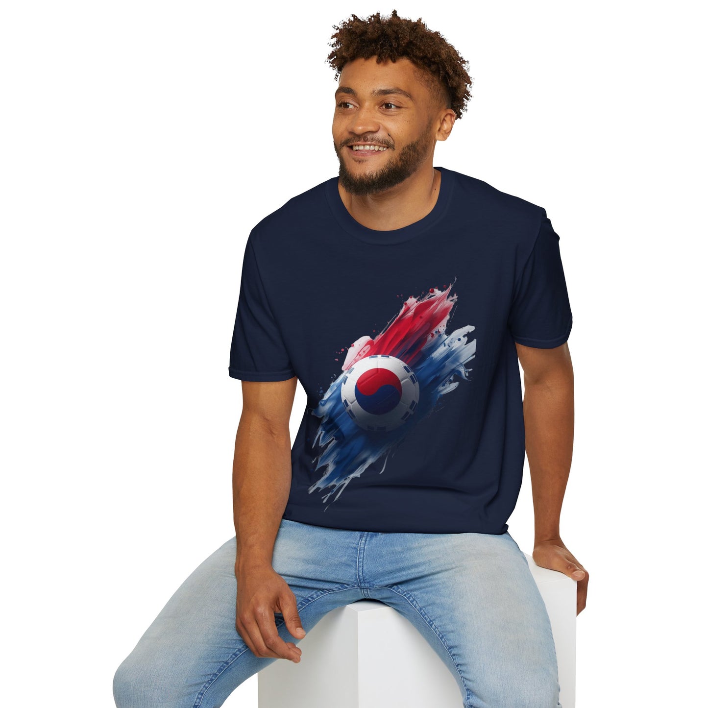 South Korea Football Flag T-Shirt Abstract Splatter Soccer Design Tee