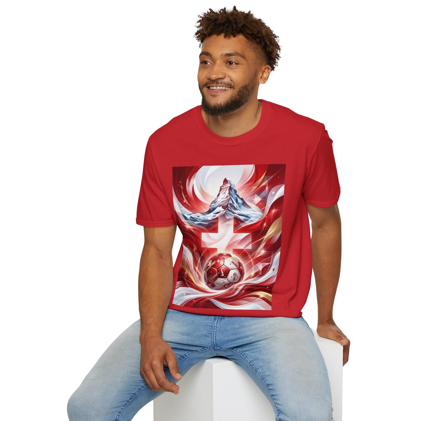 Swiss Soccer Crest T‑Shirt — Alpine Cross & Football Graphic Tee