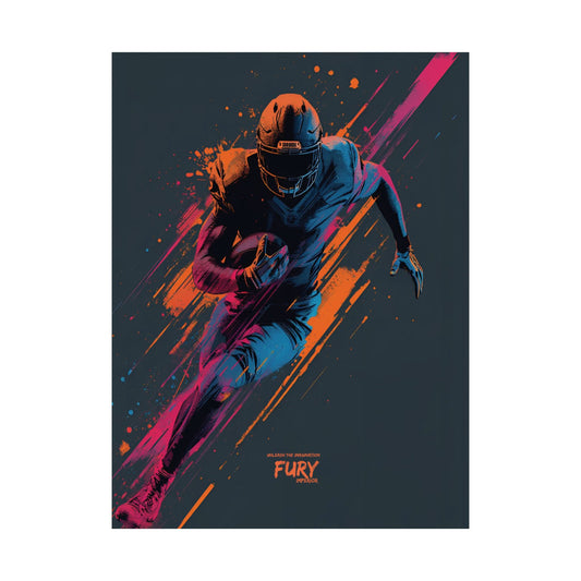 “Fury” Football Wall Art Poster | Neon Grunge Running Back Matte Print