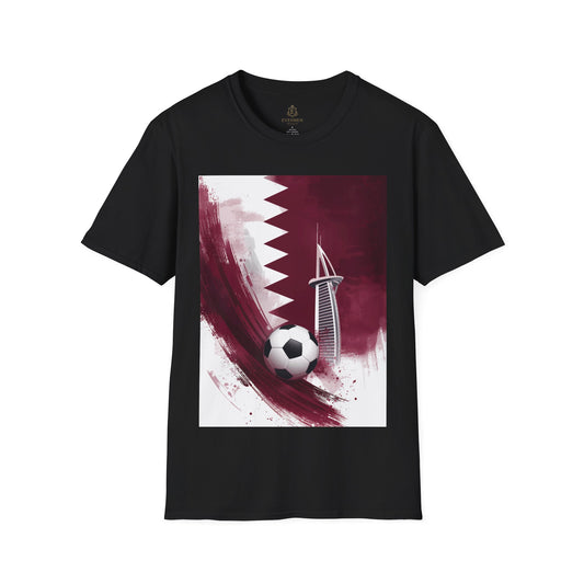 Qatar Soccer T-Shirt – Flag, Football & Aspire Tower Design Tee