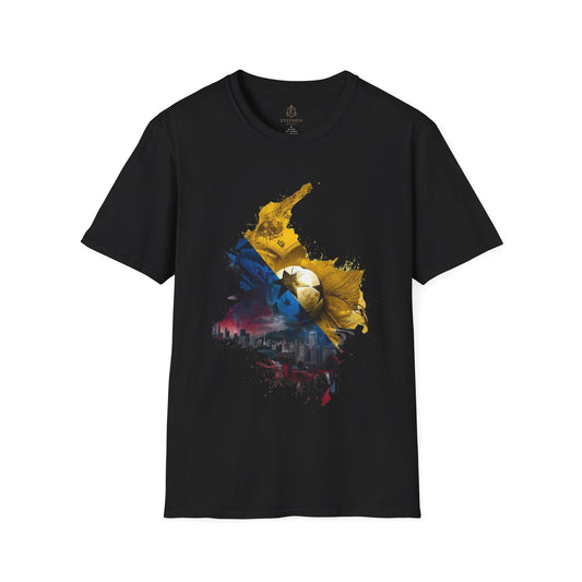 Colombia Map Skyline Football T-Shirt — Watercolor Grunge Soccer Design Tee