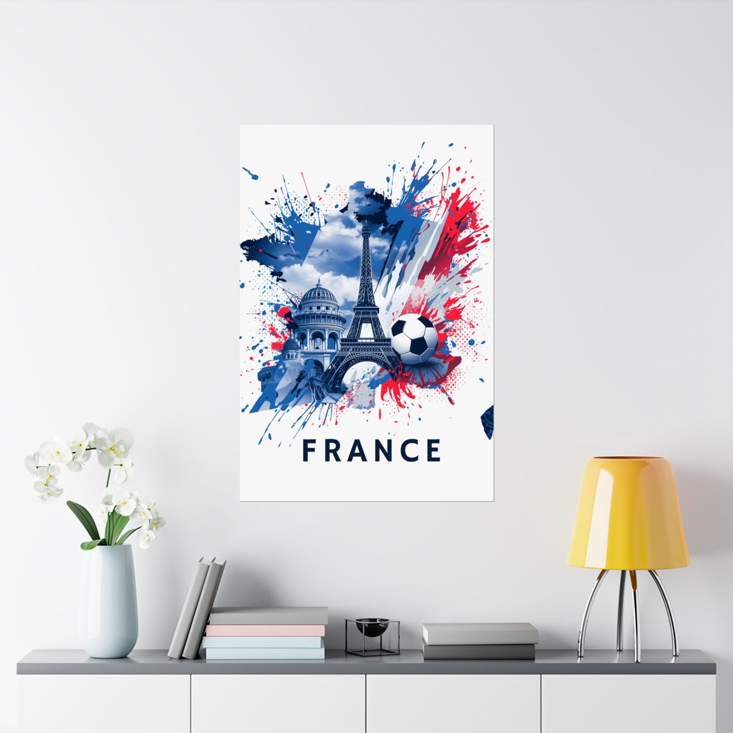 France Soccer Poster — Eiffel Tower & Football Matte Vertical Wall Art Print