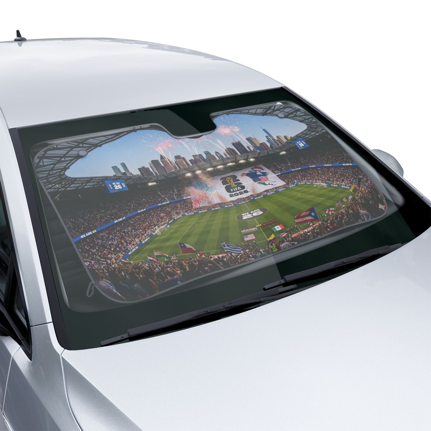 Stadium Crowd Car Sun Shade — Soccer World Cup Fireworks Windshield Cover