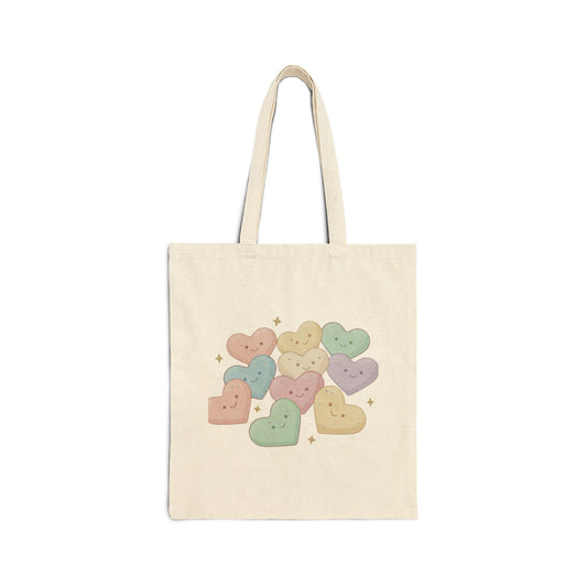 Valentine Tote Bag — Pastel Heart Buttons Cute Canvas Tote