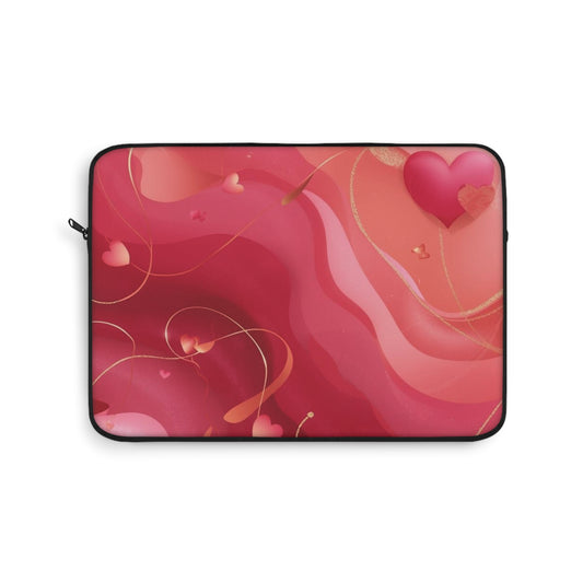 Valentine Heart Waves Laptop Sleeve — Pink Red Abstract Love Design