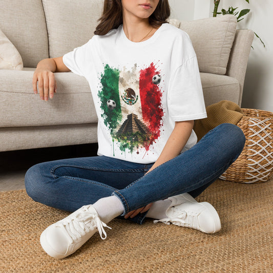 Mexico Soccer Flag T-Shirt — Mexican Flag, Pyramid & Football Fan Tee