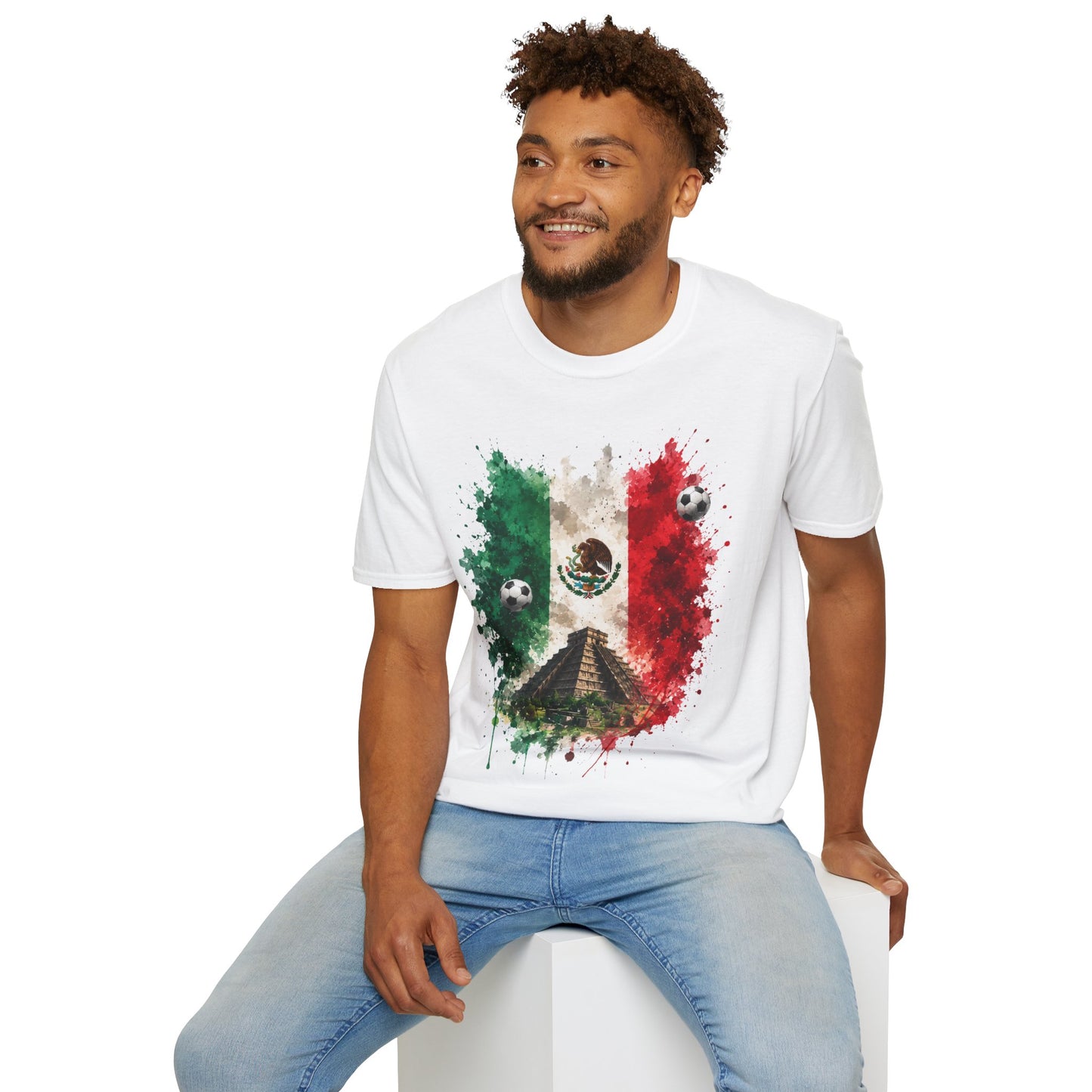 Mexico Soccer Flag T-Shirt — Mexican Flag, Pyramid & Football Fan Tee