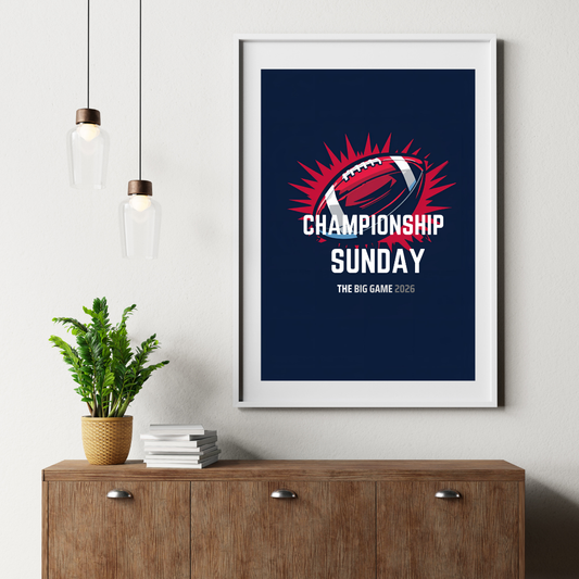 Championship Sunday Football Wall Poster | The Big Game 2026 Matte Sports Art Print for Home & Fan Cave