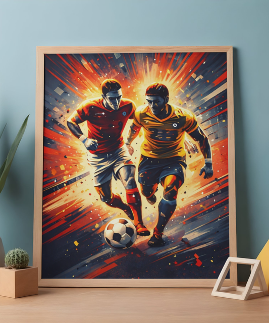 Soccer Action Matte Vertical Poster — Dynamic Two Players Dribbling Design