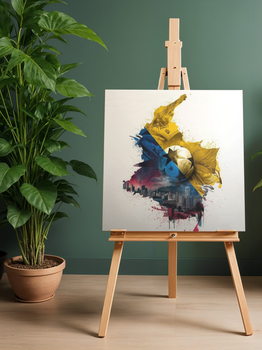 Colombian Map Tricolor Flag Football and Urban Skyline Matte Art Poster