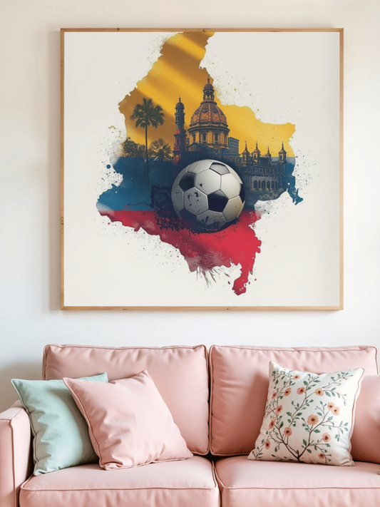 Colombia Flag Map Soccer Poster — Matte Cathedral Vintage Soccer Art