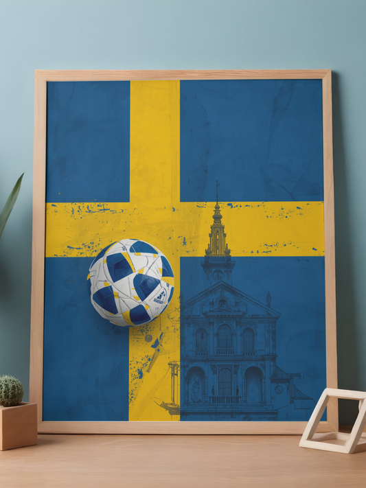 Sweden Flag Soccer Poster — Matte Vertical Line-Art Architecture Wall Art