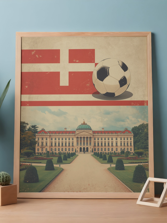 Austrian Football Vintage-Style Palace and Soccer Ball Art Print