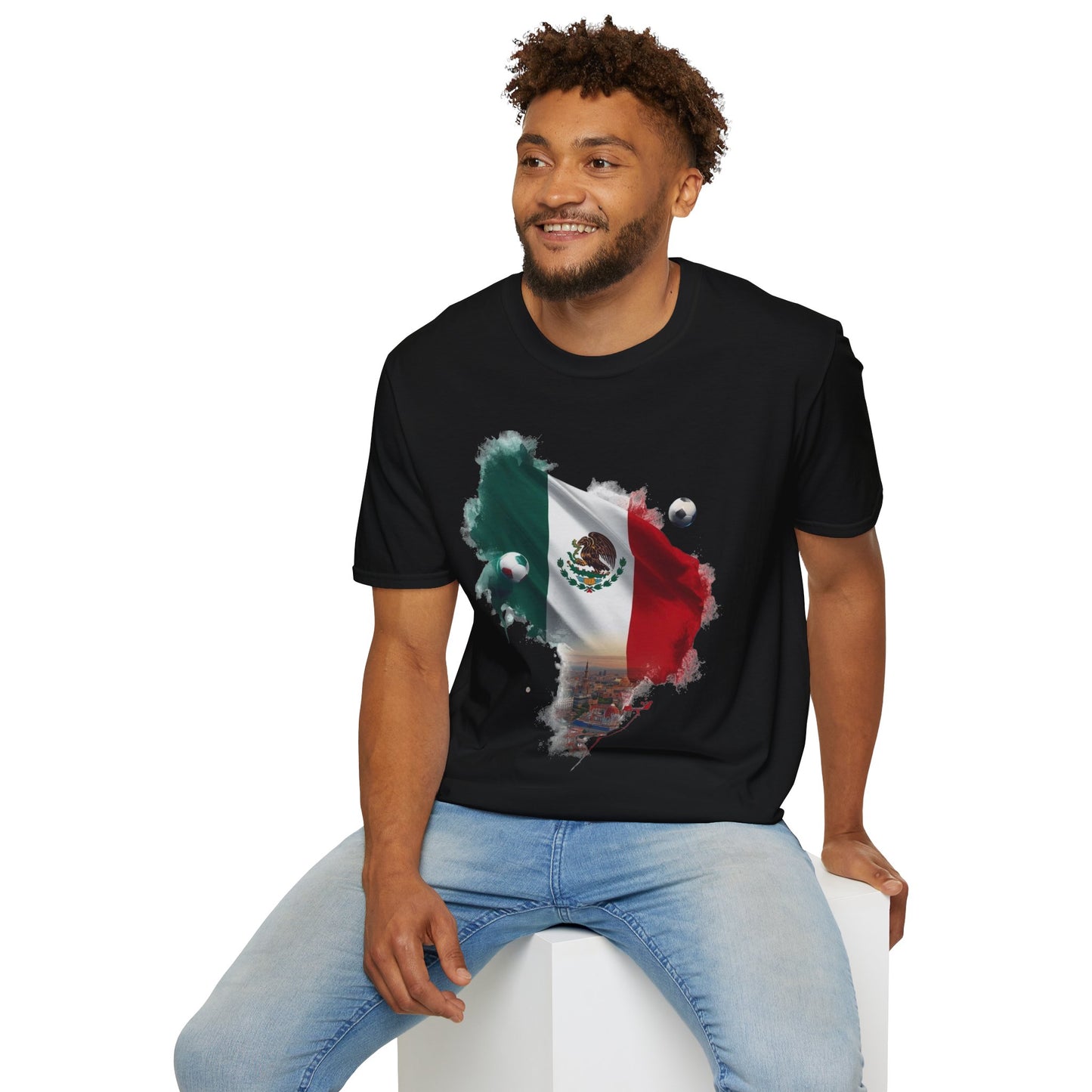 Mexican Flag Football T-Shirt — Soccer and Stadium Lights Graphic Tee