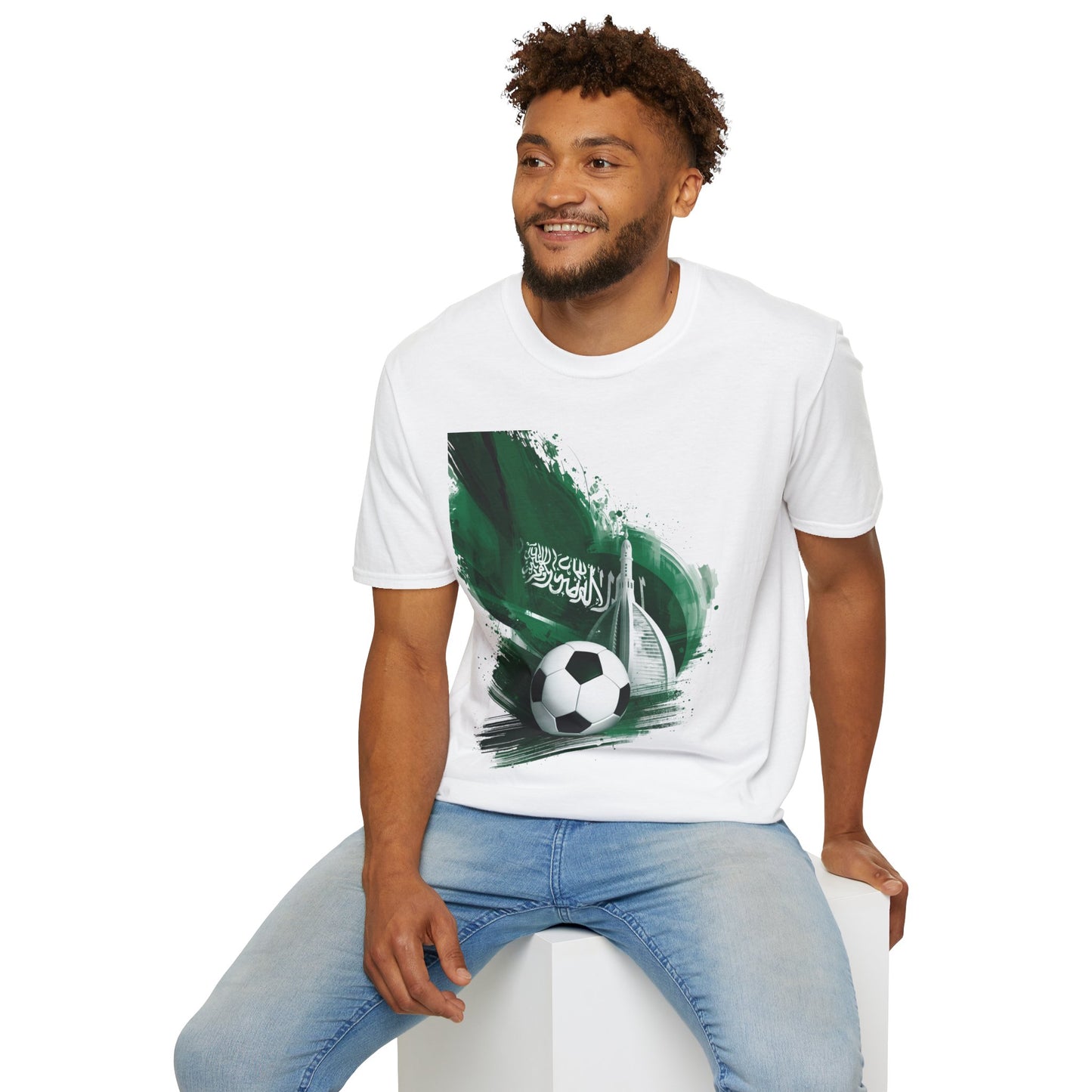 Soccer Saudi Arabia T-Shirt — Green Brushstroke Flag Design Tee