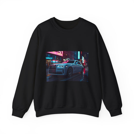 Black sweatshirt with a car graphic on a white background