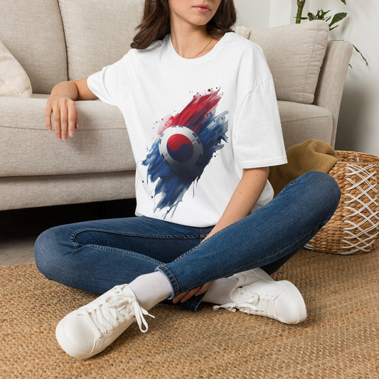 South Korea Football Flag T-Shirt Abstract Splatter Soccer Design Tee