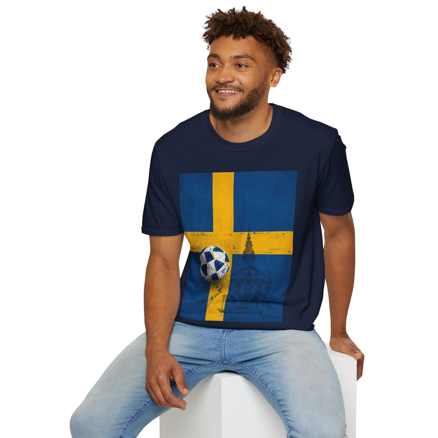 Sweden Flag Soccer T-Shirt — Distressed Swedish Flag Football Tee