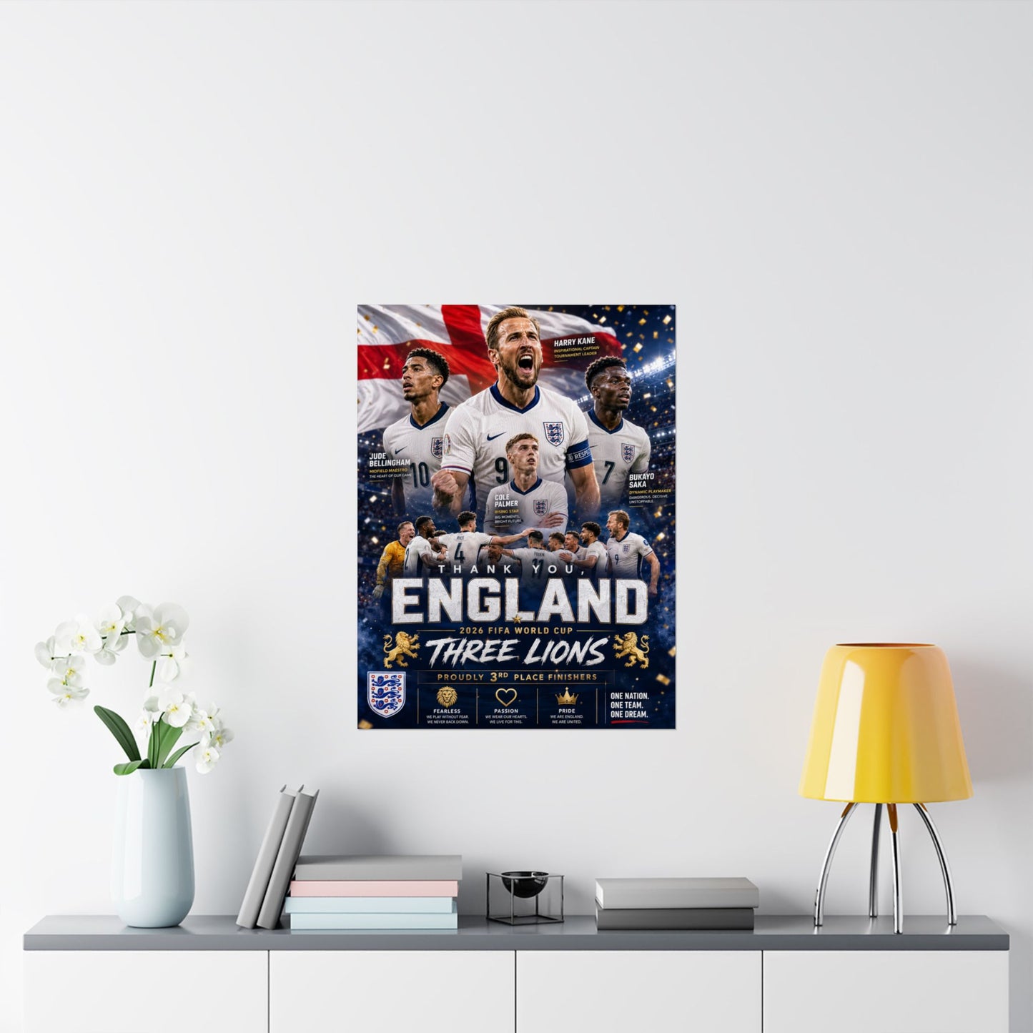 Three Lions England Soccer Commemorative Wall Art Poster Print