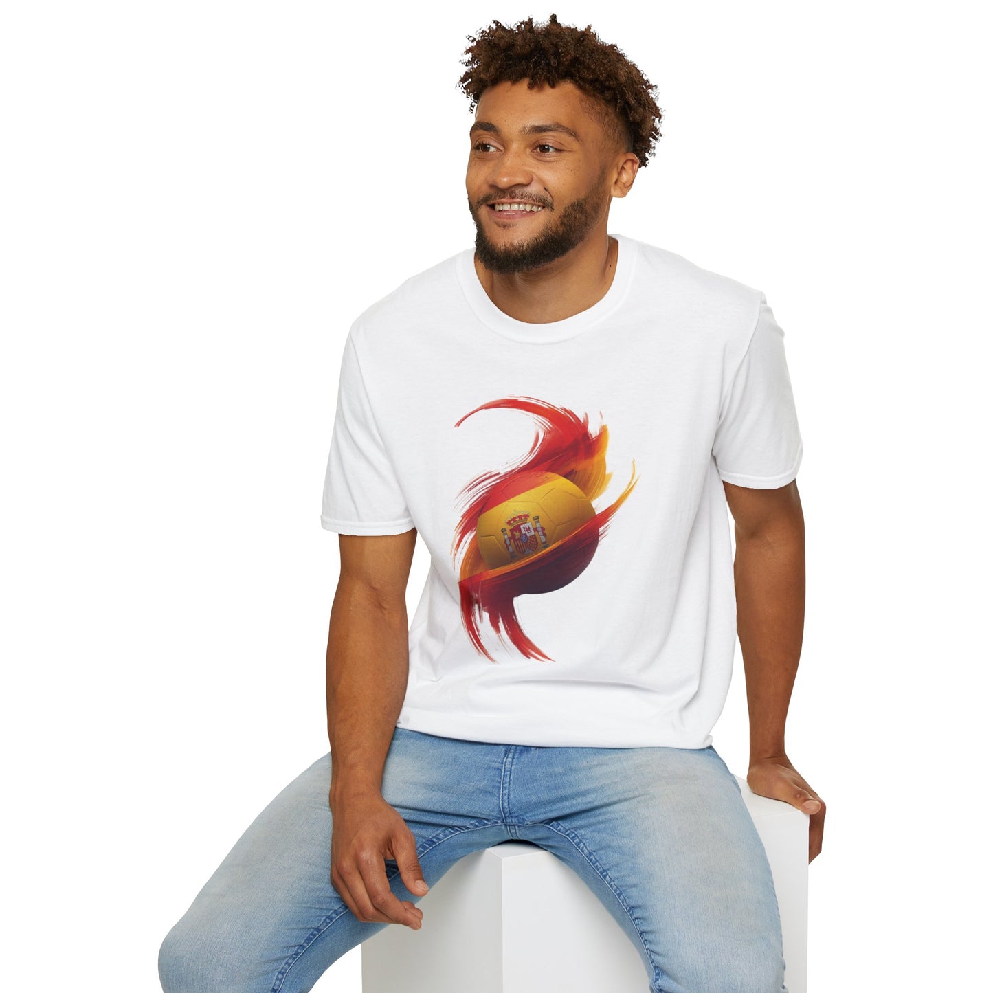 Spain Football Flag Vortex T-Shirt La Roja Soccer Brushstroke Design Tee