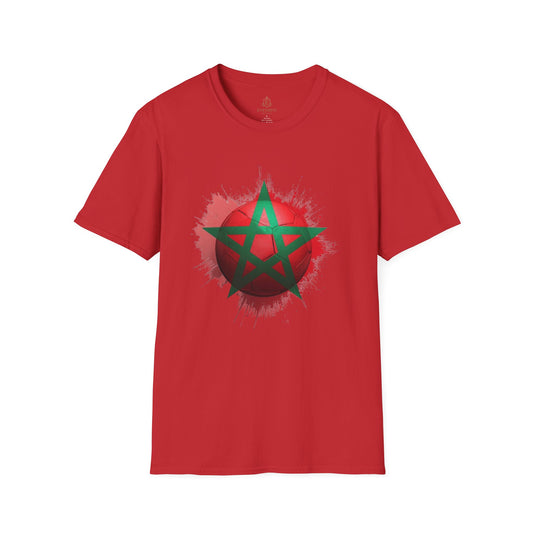 Morocco Football Flag Graphic T-Shirt – Moroccan Star Soccer Ball Design Tee