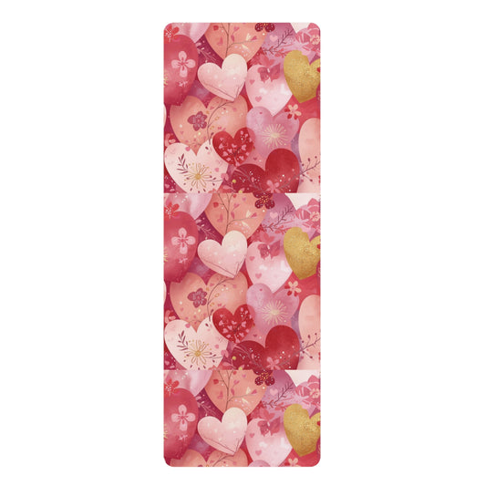 Heart Pattern Rubber Yoga Mat Pink Love Design Valentine’s Day Everyday Practice