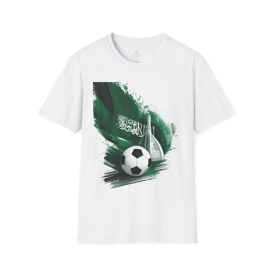 Soccer Saudi Arabia T-Shirt — Green Brushstroke Flag Design Tee