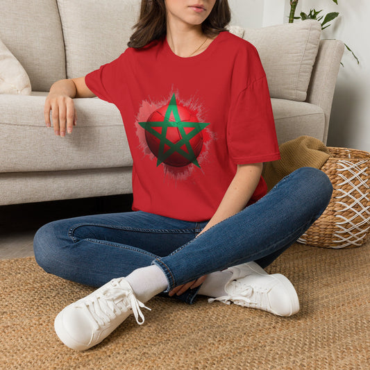 Morocco Football Flag Graphic T-Shirt – Moroccan Star Soccer Ball Design Tee