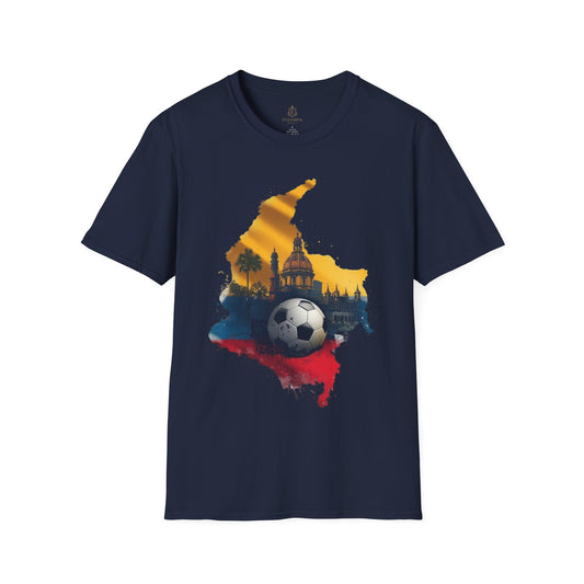 Colombia Map Soccer T-Shirt — Colombian Flag Skyline Football Tee