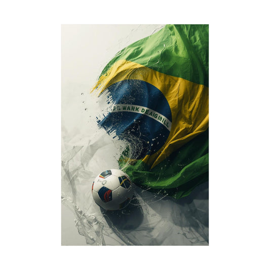 Brazil Flag Soccer Poster — Matte Vertical Football Wall Art Print