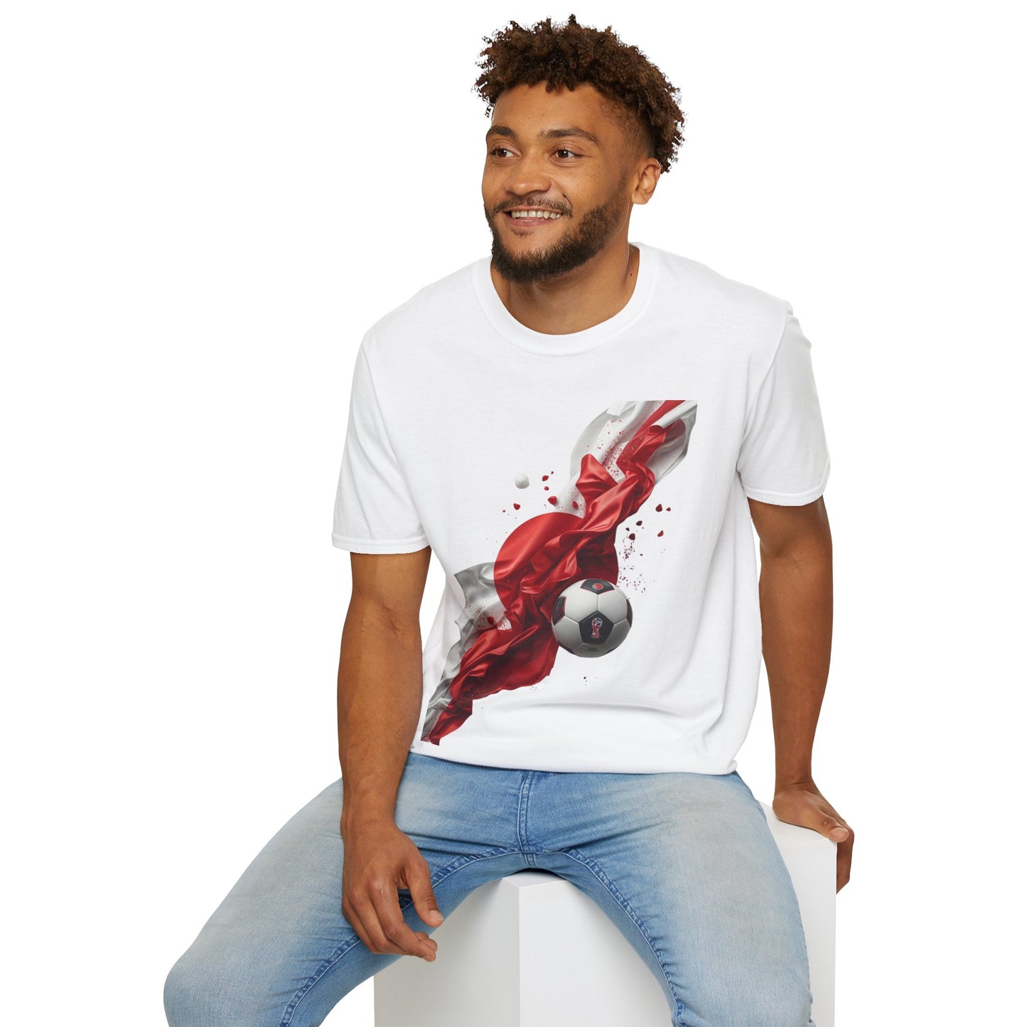 Japan Football Rising Sun T‑Shirt — Dynamic Red & White Silk Ribbon Design Tee