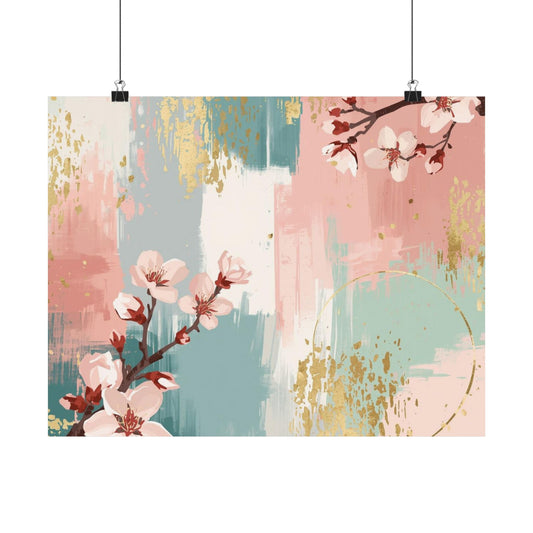 Cherry Blossom Abstract Wall Art | Matte Floral Brushstroke Poster