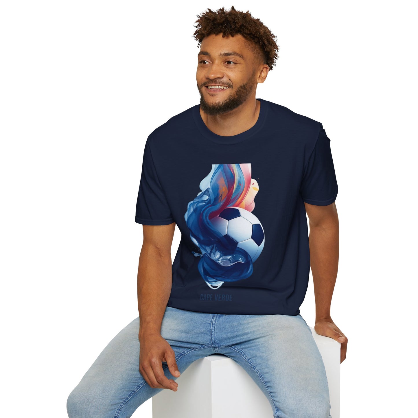 Cape Verde Football Fluid Smoke T-Shirt Abstract Blue Sharks Soccer Tee