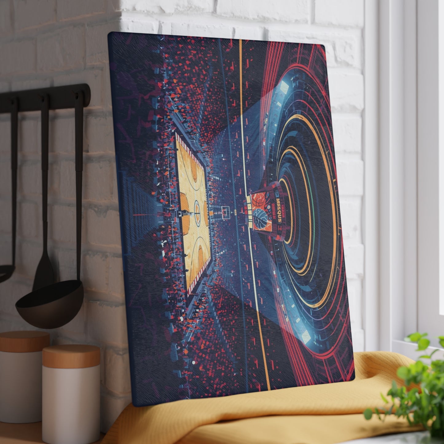 Basketball Arena Glass Cutting Board — Court Stadium Kitchen Decor