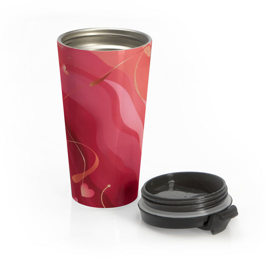 Valentine Heart Stainless Steel Travel Mug — Pink Romantic Insulated Tumbler