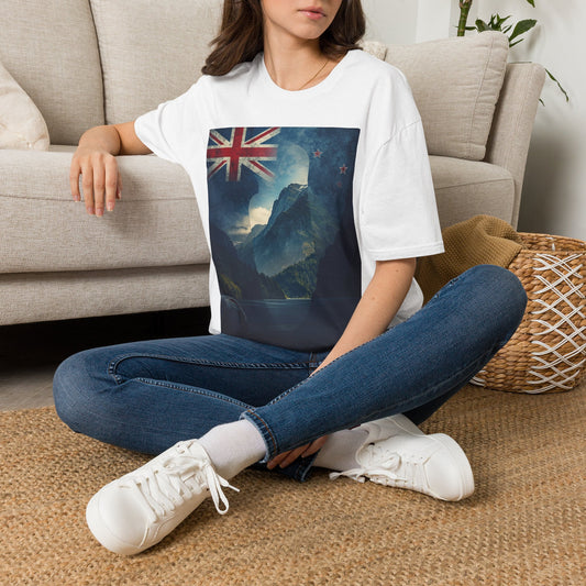New Zealand Flag Mountain T-Shirt Cinematic Landscape Soccer Graphic Tee