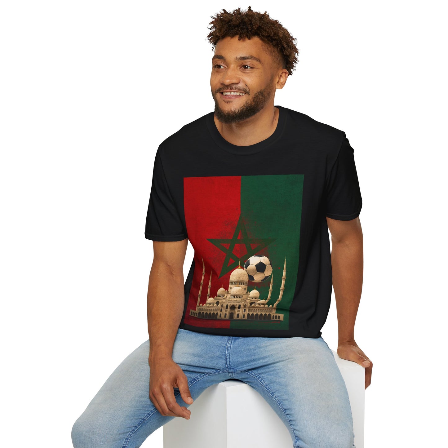 Morocco Flag Mosque Soccer T-Shirt — Moroccan Football Fan Tee