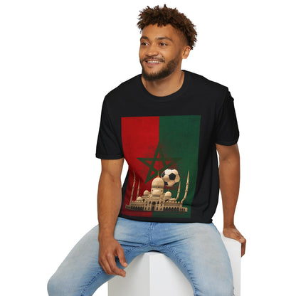 Morocco Flag Mosque Soccer T-Shirt — Moroccan Football Fan Tee