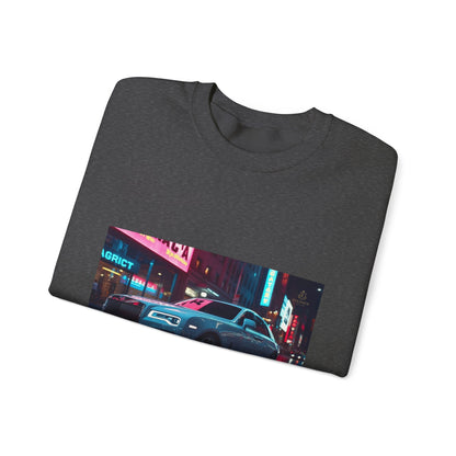 Retro Neon City Car Sweatshirt — Vintage Sports Coupe Crewneck