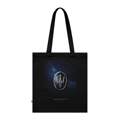 Black tote bag with Maserati logo on a white background