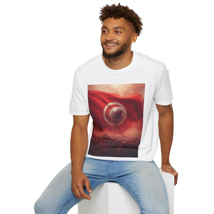 Tunisian Pride Football T-Shirt Cityscape & Waving Flag with Crescent Soccer Ball Tee