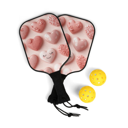 Heart Pattern Pickleball Paddles Set – Cute Pink Heart Design Pickleball Kit