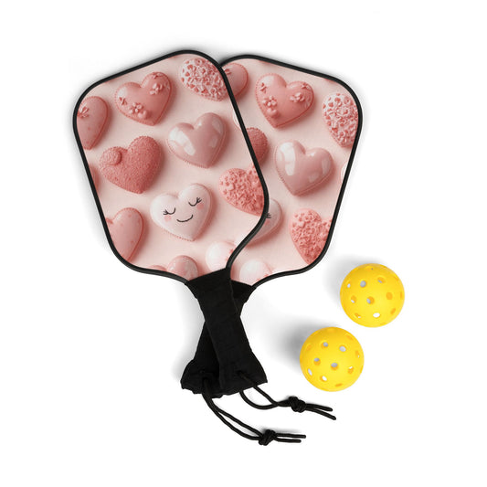 Heart Pattern Pickleball Paddles Set – Cute Pink Heart Design Pickleball Kit