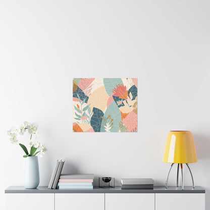 Botanical Mosaic Matte Horizontal Poster — Pastel Floral Wall Art, Calm Home Decor
